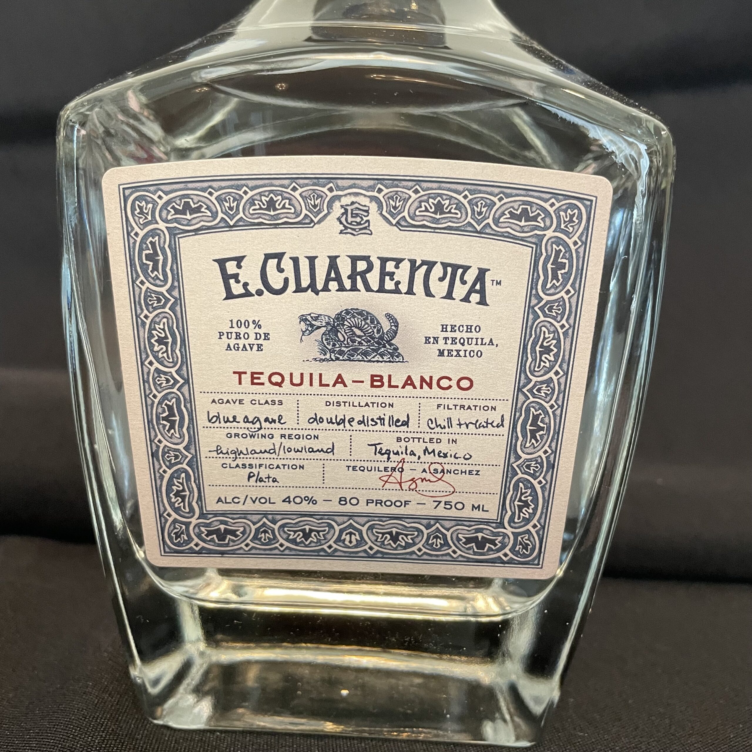 E. Cuarenta Tequila Blanco ($50)