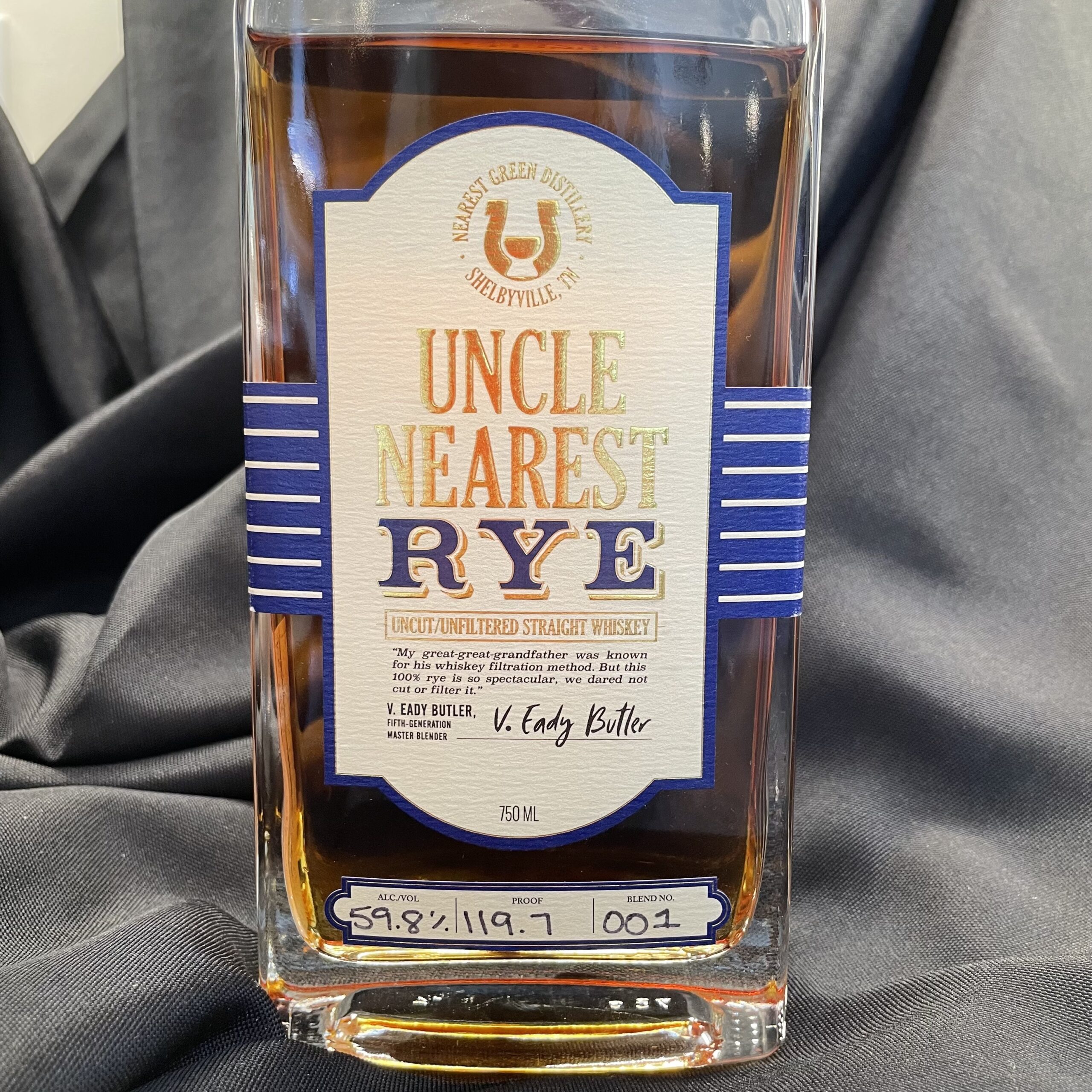 Uncle Nearest Uncut/Unfiltered Straight Rye ($60)