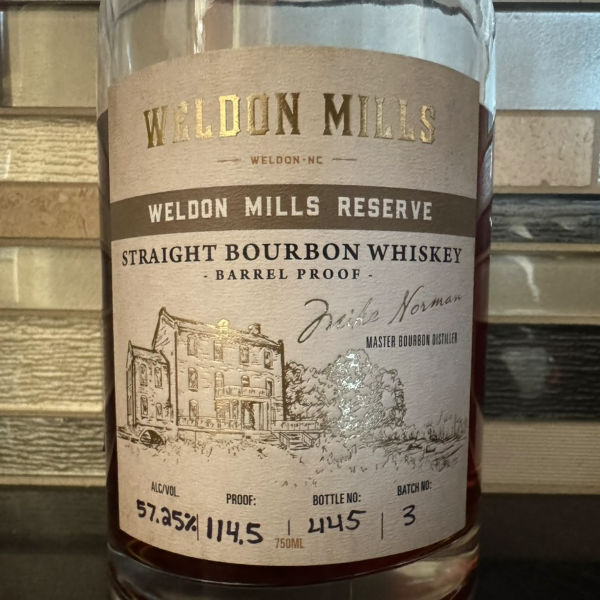 Weldon Mills Reserve, Barrel Proof Bourbon ($65)